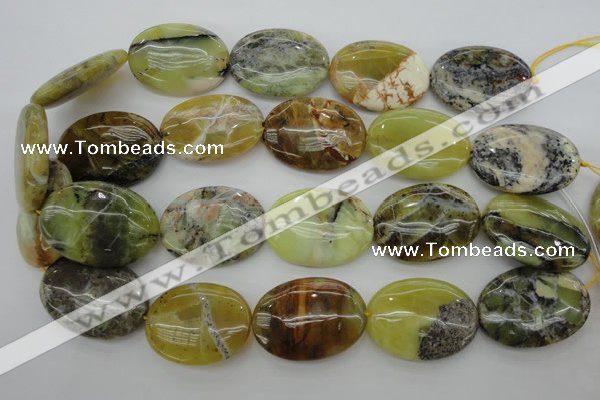 COP593 15.5 inches 25*35mm oval natural yellow & green opal beads