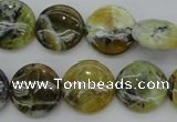 COP595 15.5 inches 16mm flat round natural yellow & green opal beads