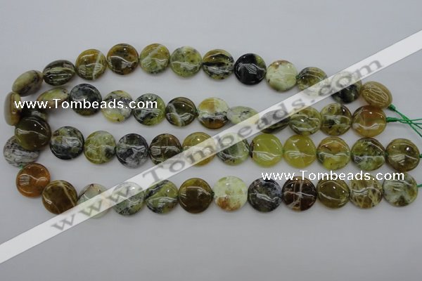 COP595 15.5 inches 16mm flat round natural yellow & green opal beads