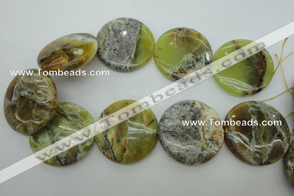 COP598 15.5 inches 45mm flat round natural yellow & green opal beads