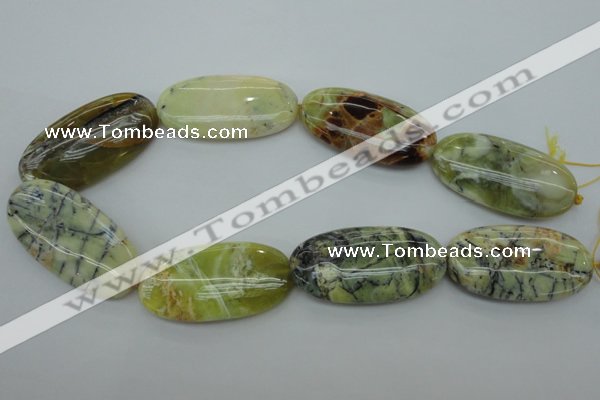 COP599 15.5 inches 25*50mm oval natural yellow & green opal beads