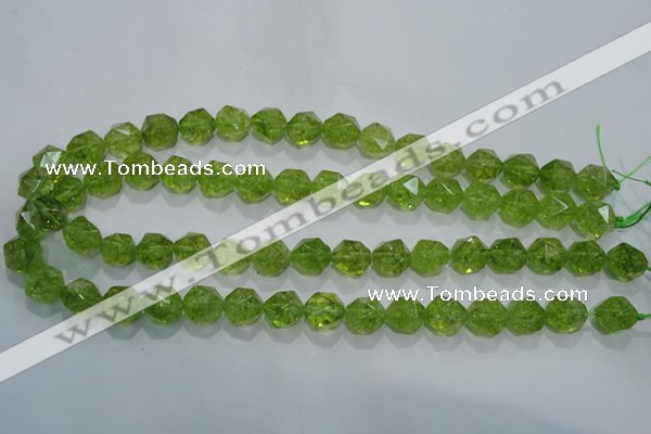 COQ117 15.5 inches 10mm faceted nuggets dyed olive quartz beads