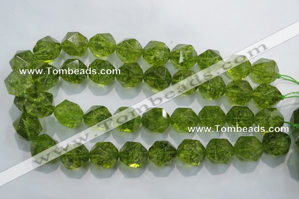 COQ121 15.5 inches 18mm faceted nuggets dyed olive quartz beads