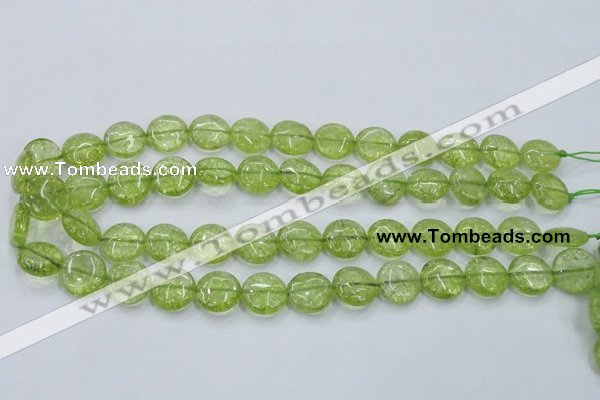 COQ25 16 inches 15mm flat round dyed olive quartz beads wholesale