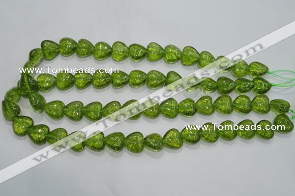 COQ30 15.5 inches 14*14mm heart dyed olive quartz beads wholesale