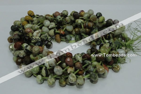 COS03 15.5 inches 10*14mm faceted teardrop ocean stone beads wholesale