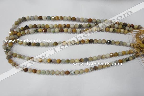 COS151 15.5 inches 6mm faceted round ocean stone beads wholesale