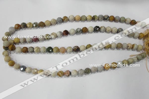 COS152 15.5 inches 8mm faceted round ocean stone beads wholesale