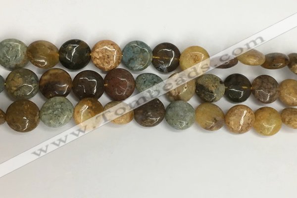 COS244 15.5 inches 12mm flat round ocean stone beads wholesale