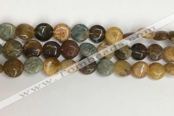 COS245 15.5 inches 14mm flat round ocean stone beads wholesale