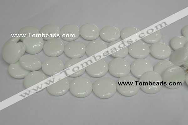 CPB100 15.5 inches 25mm flat round white porcelain beads wholesale