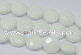 CPB301 15 inches 12mm faceted coin white porcelain beads