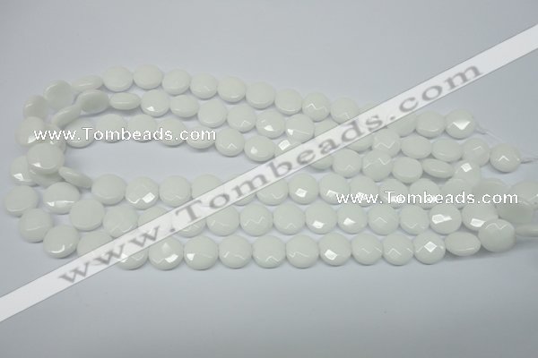 CPB301 15 inches 12mm faceted coin white porcelain beads