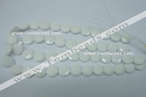 CPB302 15 inches 14mm faceted coin white porcelain beads