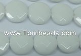 CPB303 15 inches 16mm faceted coin white porcelain beads