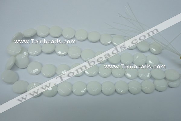 CPB303 15 inches 16mm faceted coin white porcelain beads