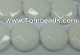 CPB304 15 inches 18mm faceted coin white porcelain beads