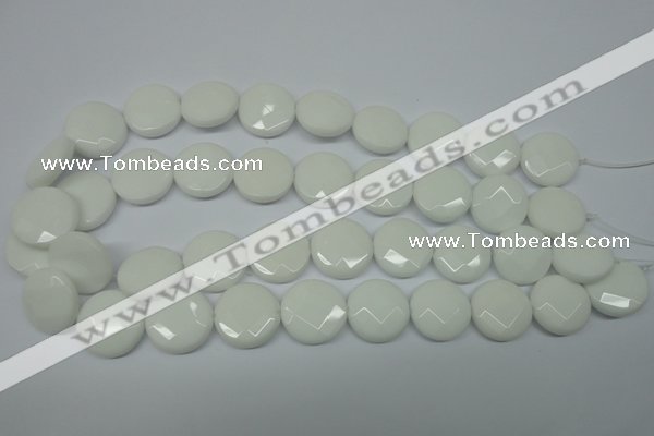 CPB304 15 inches 18mm faceted coin white porcelain beads