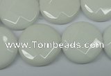 CPB305 15 inches 20mm faceted coin white porcelain beads