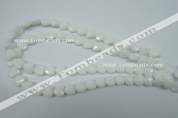 CPB310 15 inches 12*12mm faceted heart white porcelain beads