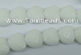 CPB311 15 inches 14*14mm faceted heart white porcelain beads