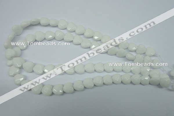 CPB311 15 inches 14*14mm faceted heart white porcelain beads