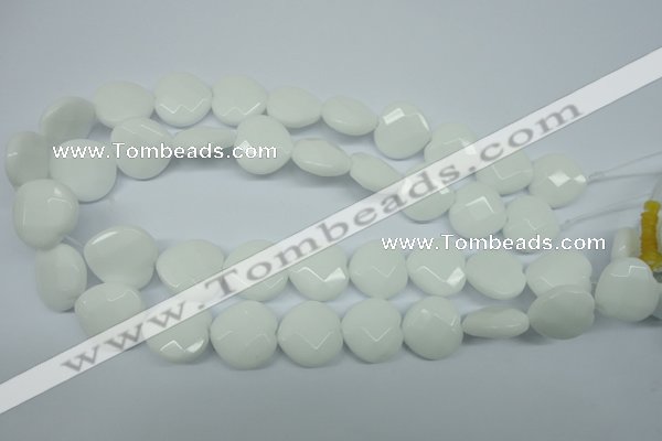 CPB314 15 inches 20*20mm faceted heart white porcelain beads