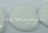 CPB316 15 inches 30*30mm faceted heart white porcelain beads