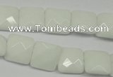 CPB320 15 inches 12*12mm faceted square white porcelain beads