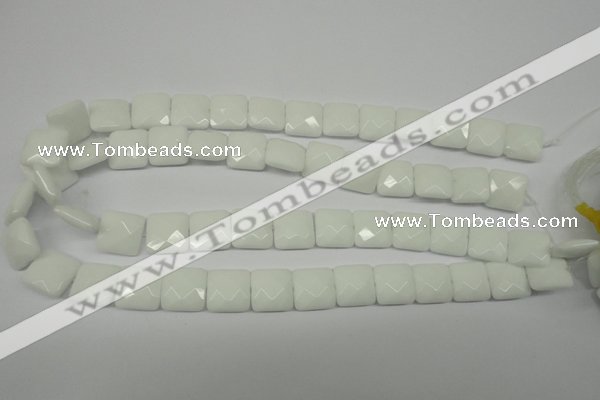 CPB320 15 inches 12*12mm faceted square white porcelain beads
