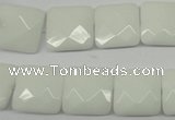 CPB321 15 inches 14*14mm faceted square white porcelain beads