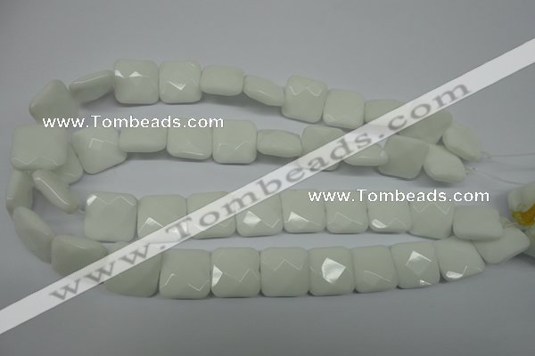 CPB323 15 inches 18*18mm faceted square white porcelain beads