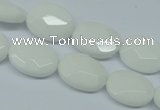 CPB336 15 inches 10*14mm faceted oval white porcelain beads