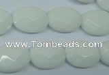 CPB337 15 inches 12*16mm faceted oval white porcelain beads