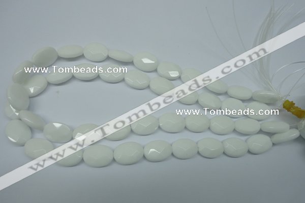 CPB337 15 inches 12*16mm faceted oval white porcelain beads