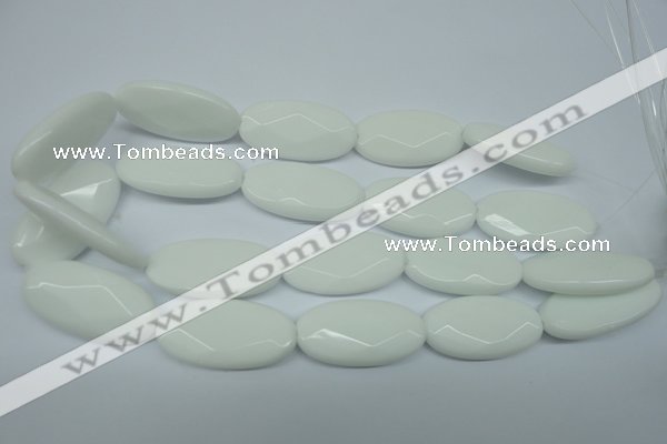 CPB341 15 inches 20*40mm faceted oval white porcelain beads