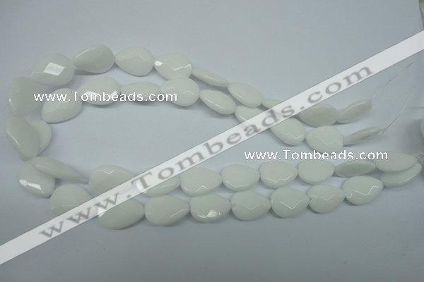 CPB346 15 inches 12*16mm faceted flat teardrop white porcelain beads