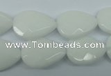 CPB347 15 inches 13*18mm faceted flat teardrop white porcelain beads