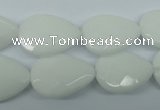 CPB348 15 inches 15*20mm faceted flat teardrop white porcelain beads