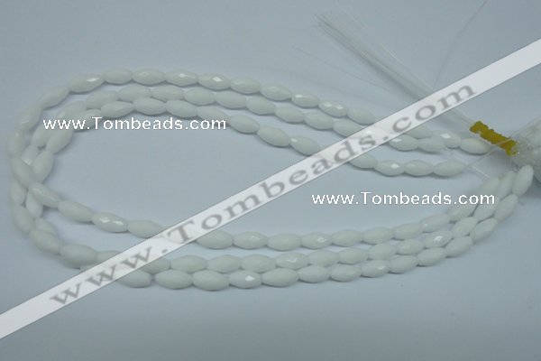 CPB357 15 inches 6*12mm faceted rice white porcelain beads wholesale