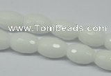 CPB358 15 inches 8*12mm faceted rice white porcelain beads wholesale