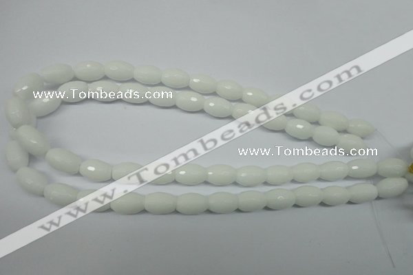 CPB358 15 inches 8*12mm faceted rice white porcelain beads wholesale