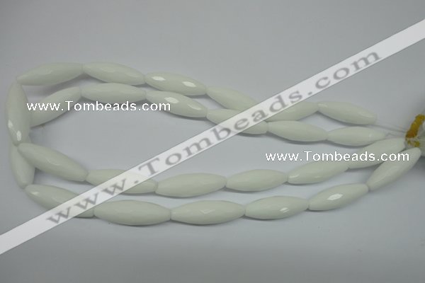 CPB359 15 inches 10*30mm faceted rice white porcelain beads wholesale