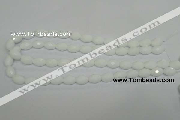 CPB46 15.5 inches 10*14mm faceted rice white porcelain beads