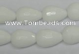 CPB53 15.5 inches 13*18mm faceted teardrop white porcelain beads