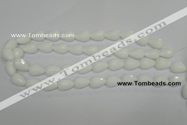 CPB53 15.5 inches 13*18mm faceted teardrop white porcelain beads