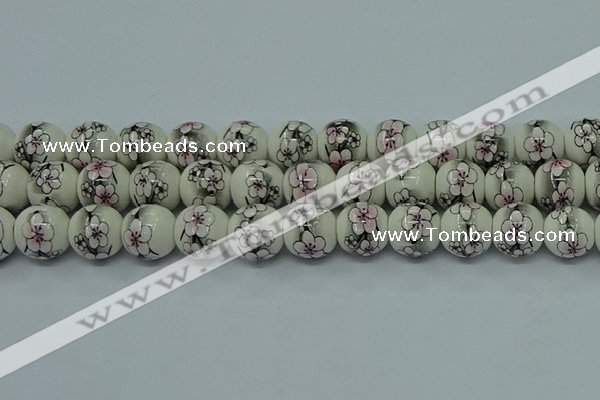 CPB605 15.5 inches 14mm round Painted porcelain beads
