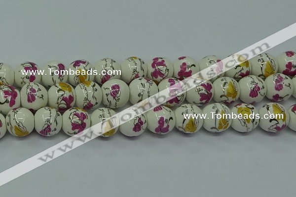CPB695 15.5 inches 14mm round Painted porcelain beads