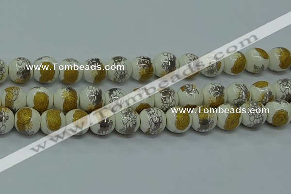 CPB754 15.5 inches 12mm round Painted porcelain beads