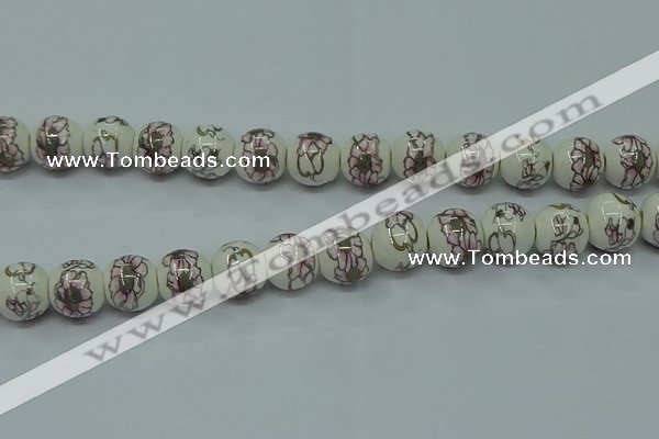 CPB795 15.5 inches 14mm round Painted porcelain beads